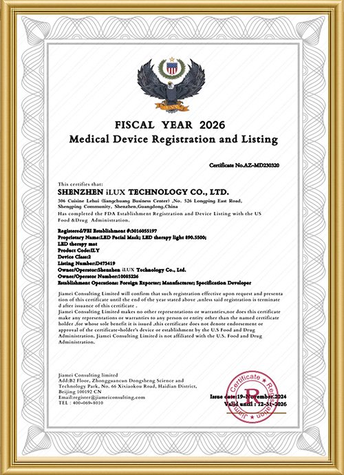 RICOVSUN FDA Registered Red Light Therapy Device Certification