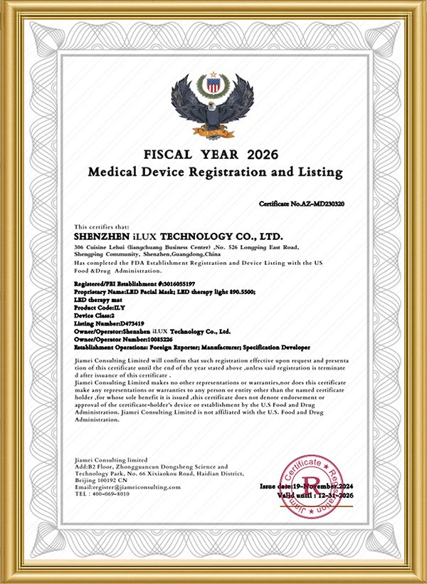 RICOVSUN FDA Registered Red Light Therapy Device Certification