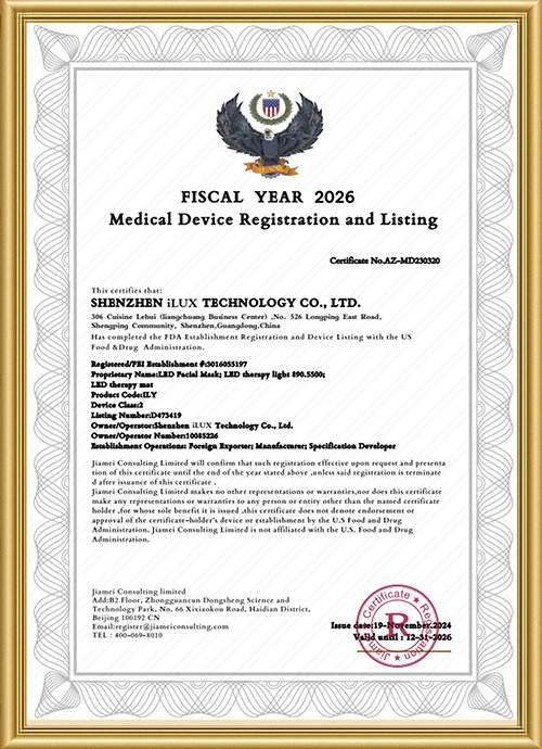 RICOVSUN FDA Registered Red Light Therapy Device Certification