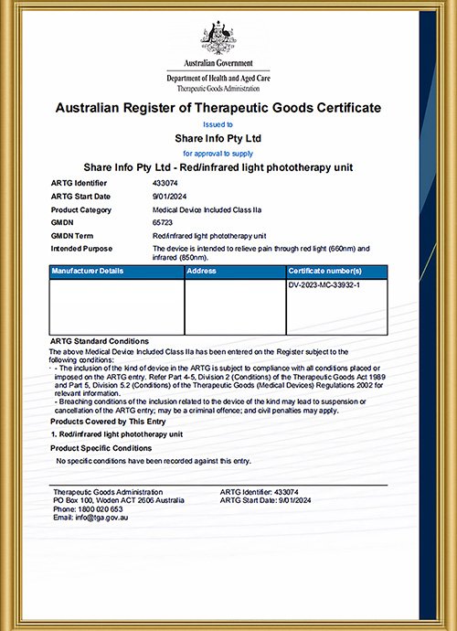 RICOVSUN TGA Registered Medical Device Certification