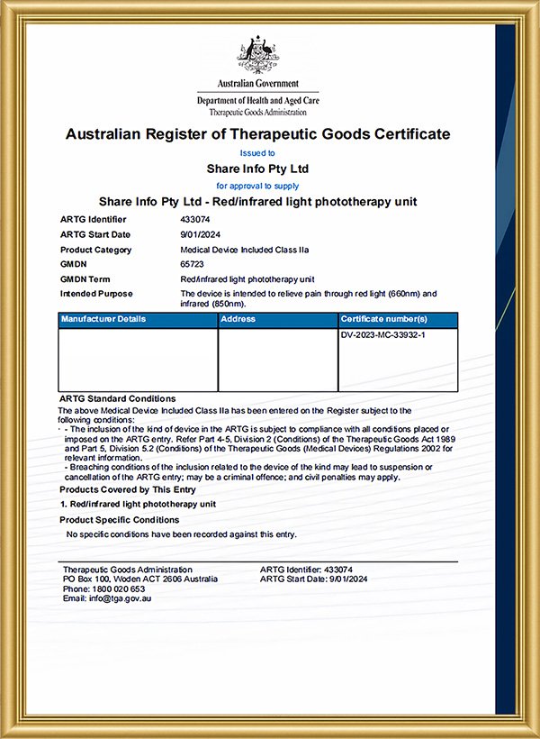 RICOVSUN TGA Registered Medical Device Certification