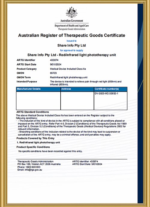 RICOVSUN TGA Registered Medical Device Certification