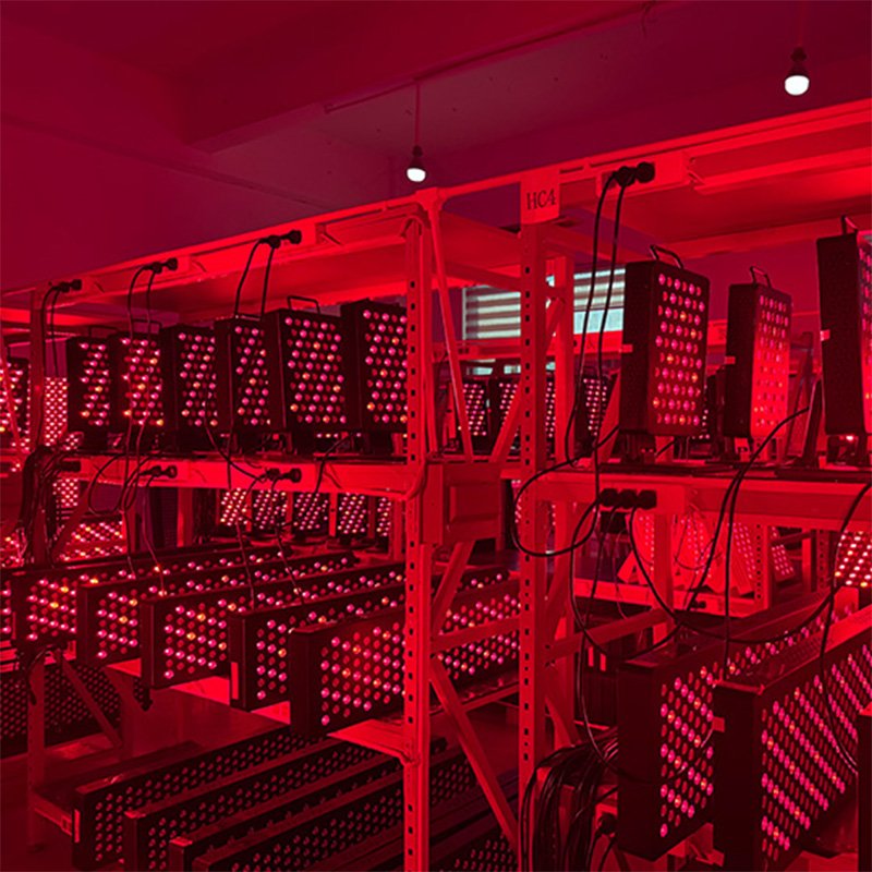 Red light therapy panel aging testing at RICOVSUN factory